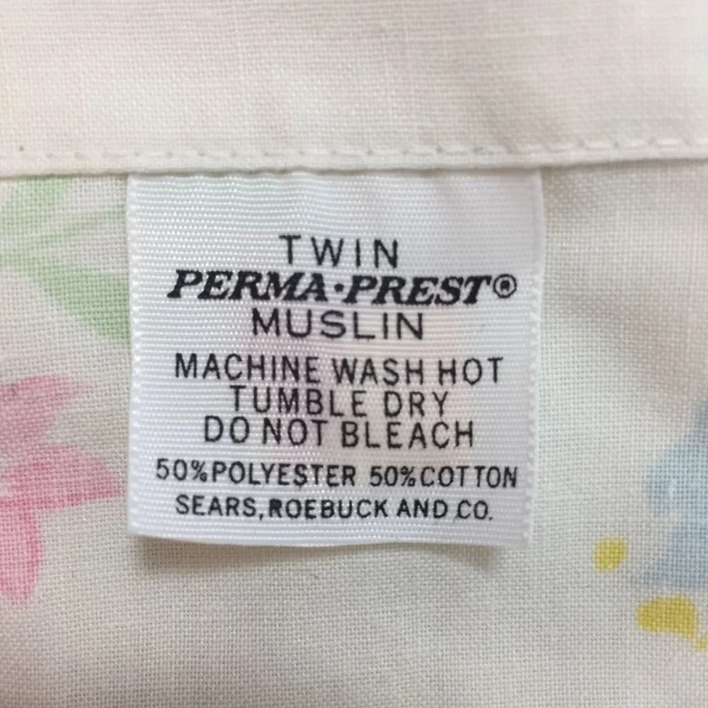 Vintage 1970s Sears Roebuck And Co Floral Perma-Prest Muslin Twin Flat Bed Sheet